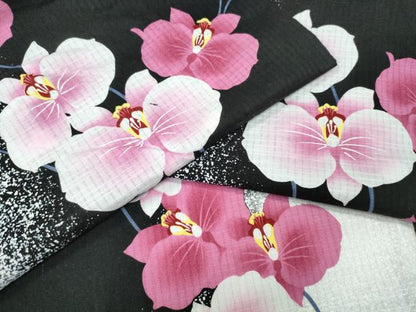 平和屋着物∴夏物 浴衣 綿紅梅 胡蝶蘭 黒地 綿 逸品 CABE9008ng