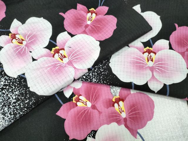 平和屋着物∴夏物 浴衣 綿紅梅 胡蝶蘭 黒地 綿 逸品 CABE9008ng