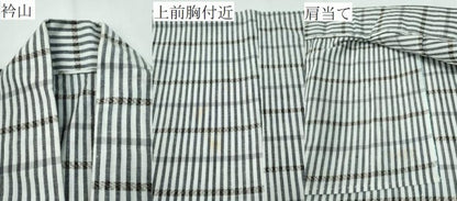 平和屋着物∴夏物 男性 浴衣 手縫い 縞 横段吉祥文 日本製 綿 逸品 CABE9017ng
