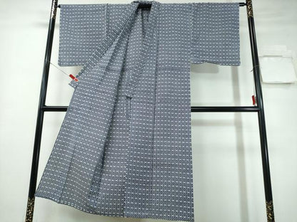 平和屋着物∴夏物 男性 浴衣 藍 注染 手染め 手縫い 幾何学文様 日本製 綿 逸品 CABE9019ng