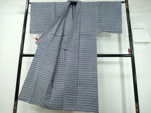 平和屋着物∴夏物 男性 浴衣 藍 注染 手染め 手縫い 幾何学文様 日本製 綿 逸品 CABE9019ng