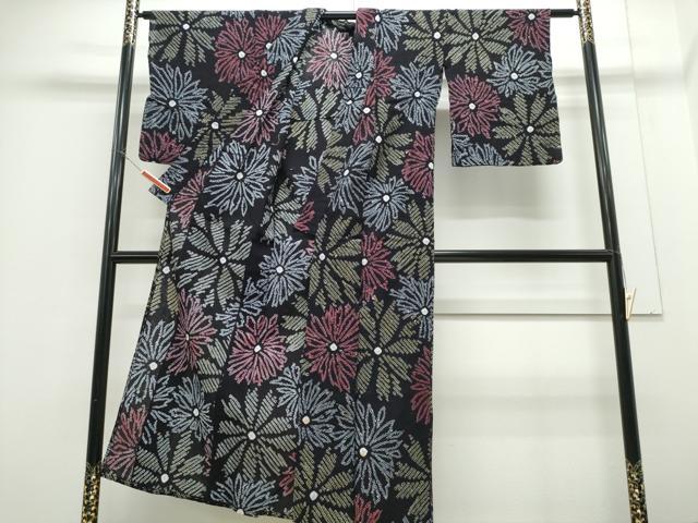 平和屋着物∴夏物 浴衣 有松鳴海絞り 舞花文 黒地 綿 逸品 CABE9022ng