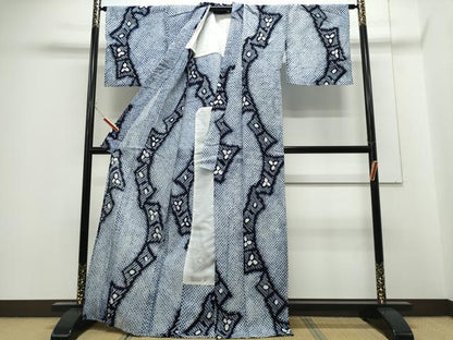 平和屋着物∴夏物 浴衣 有松鳴海絞り よろけ縞花文 綿 逸品 CABE9023ng