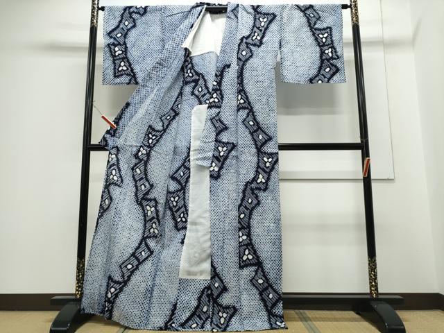 平和屋着物∴夏物 浴衣 有松鳴海絞り よろけ縞花文 綿 逸品 CABE9023ng