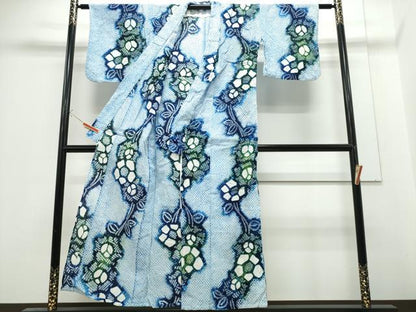 平和屋着物∴夏物 浴衣 有松鳴海絞り 枝花文 綿 逸品 CABE9029ng