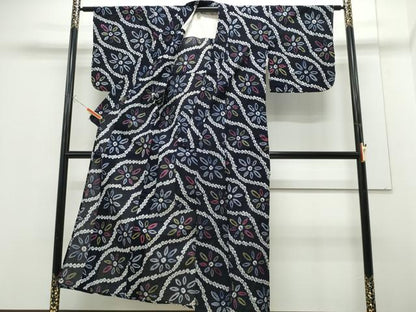 平和屋着物∴夏物 浴衣 有松鳴海絞り 立涌花文 綿 逸品 CABE9033ng