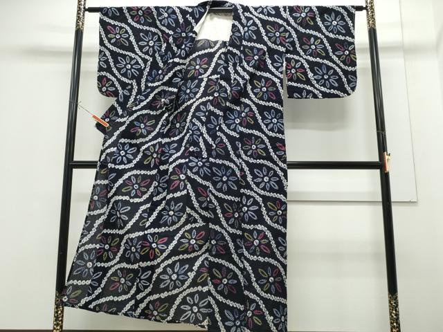 平和屋着物∴夏物 浴衣 有松鳴海絞り 立涌花文 綿 逸品 CABE9033ng
