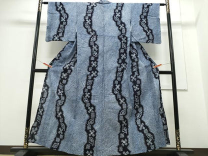 平和屋着物∴夏物 浴衣 有松鳴海絞り よろけ縞舞葉文 綿 逸品 CABE9034ng