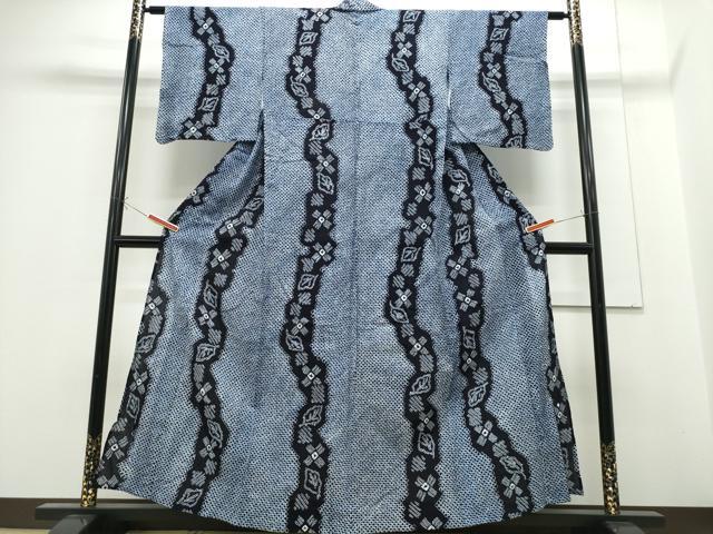 平和屋着物∴夏物 浴衣 有松鳴海絞り よろけ縞舞葉文 綿 逸品 CABE9034ng