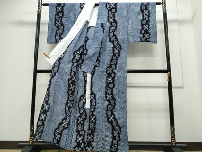 平和屋着物∴夏物 浴衣 有松鳴海絞り よろけ縞舞葉文 綿 逸品 CABE9034ng