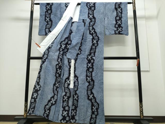 平和屋着物∴夏物 浴衣 有松鳴海絞り よろけ縞舞葉文 綿 逸品 CABE9034ng