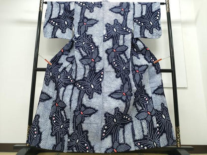 平和屋着物∴夏物 浴衣 有松鳴海絞り 舞蝶文 綿 逸品 CABE9035ng