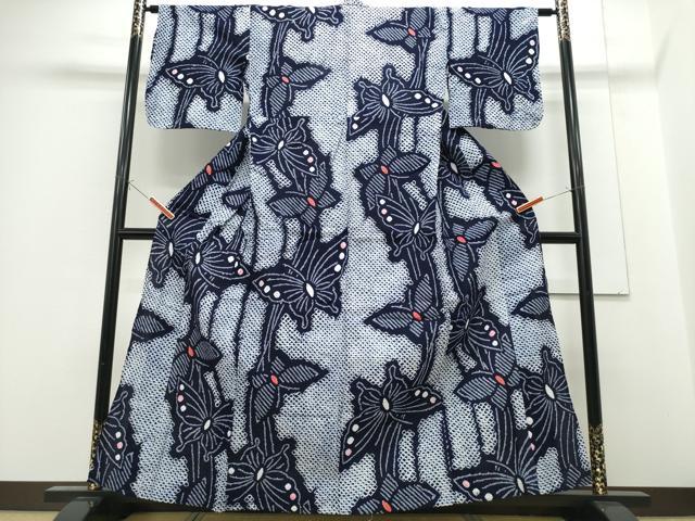 平和屋着物∴夏物 浴衣 有松鳴海絞り 舞蝶文 綿 逸品 CABE9035ng