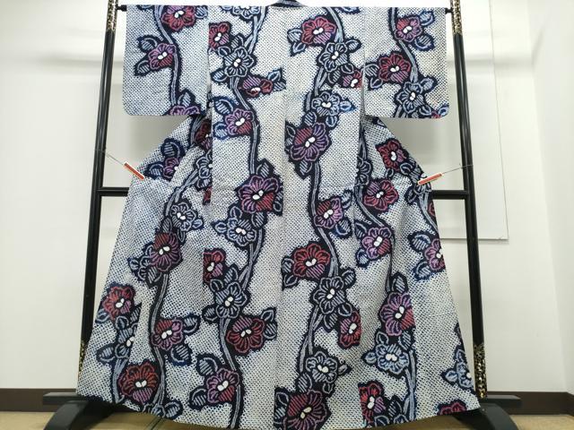 平和屋着物∴夏物 浴衣 有松鳴海絞り 枝花文 綿 逸品 CABE9037ng