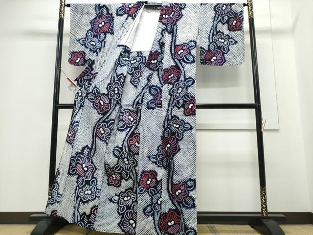 平和屋着物∴夏物 浴衣 有松鳴海絞り 枝花文 綿 逸品 CABE9037ng