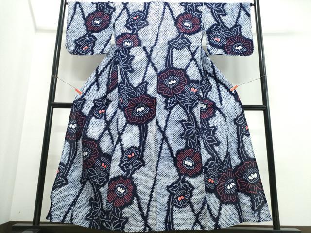 平和屋着物∴夏物 浴衣 有松鳴海絞り 枝花文 綿 逸品 CABE9039ng