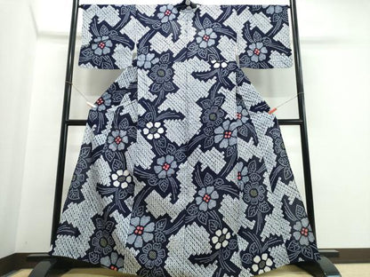 平和屋着物∴夏物 浴衣 有松鳴海絞り 舞花文 綿 逸品 CABE9041ng