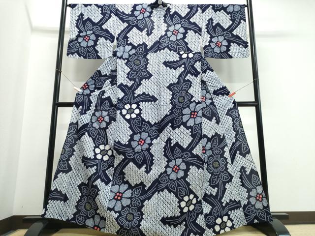 平和屋着物∴夏物 浴衣 有松鳴海絞り 舞花文 綿 逸品 CABE9041ng