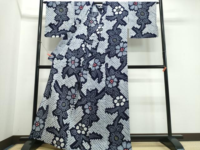 平和屋着物∴夏物 浴衣 有松鳴海絞り 舞花文 綿 逸品 CABE9041ng