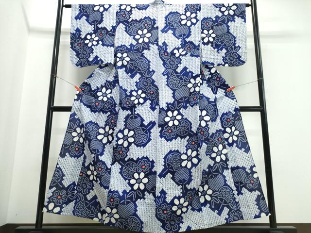 平和屋着物∴夏物 浴衣 有松鳴海絞り 団扇花文 綿 逸品 未使用 CABE9046ng