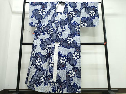 平和屋着物∴夏物 浴衣 有松鳴海絞り 団扇花文 綿 逸品 未使用 CABE9046ng