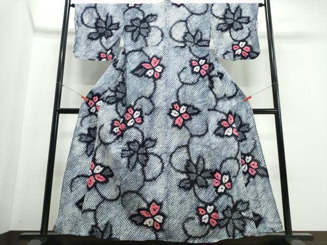 平和屋着物∴夏物 浴衣 有松鳴海絞り 花唐草文 綿 逸品 CABE9053ng