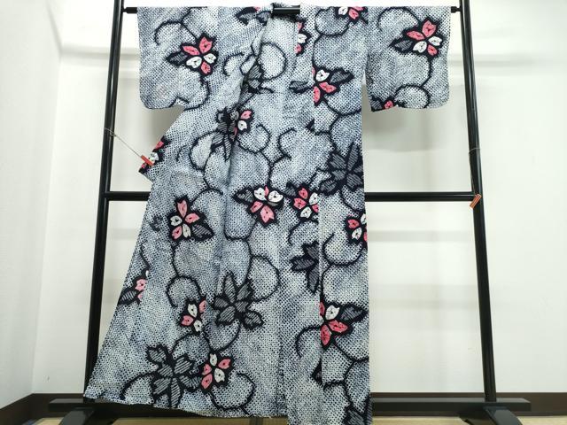平和屋着物∴夏物 浴衣 有松鳴海絞り 花唐草文 綿 逸品 CABE9053ng