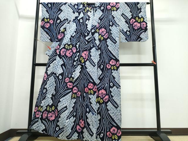 平和屋着物∴夏物 浴衣 有松鳴海絞り 杜若 綿 逸品 未使用 CABE9055ng