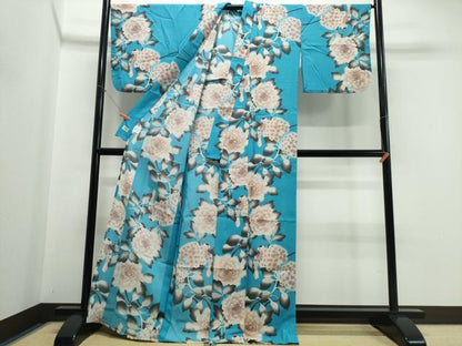 平和屋着物∴夏物 撫松庵 小紋・浴衣兼用 セオアルファ 休み鳥牡丹花文 洗える着物 逸品 CABE9058ng