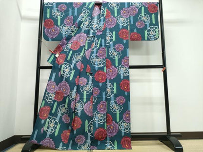 平和屋着物∴夏物 撫松庵 小紋・浴衣兼用 セオアルファ 牡丹 洗える着物 逸品 CABE9059ng