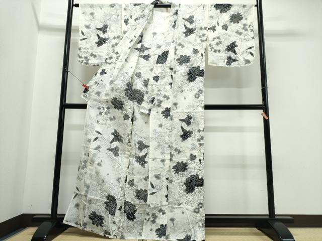 平和屋着物∴夏物 夢工房 浴衣 綿絽 枝牡丹花文 綿 逸品 CABE9062ng