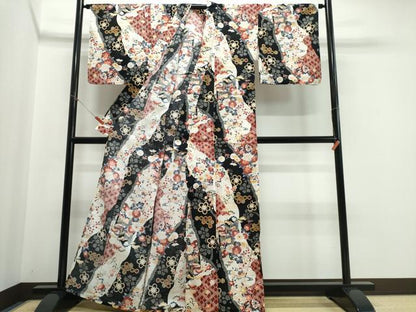平和屋着物∴夏物 小紋・浴衣兼用 鴛鴦御所車花文 綿 逸品 CABE9063ng
