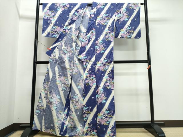 平和屋着物∴夏物 浴衣 斜線花丸文 綿 逸品 CABE9069ng