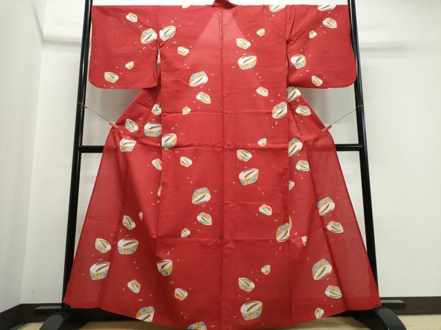 平和屋着物∴夏物 浴衣 綿紅梅 ぽっくり下駄 金彩 綿 逸品 CABE9070ng