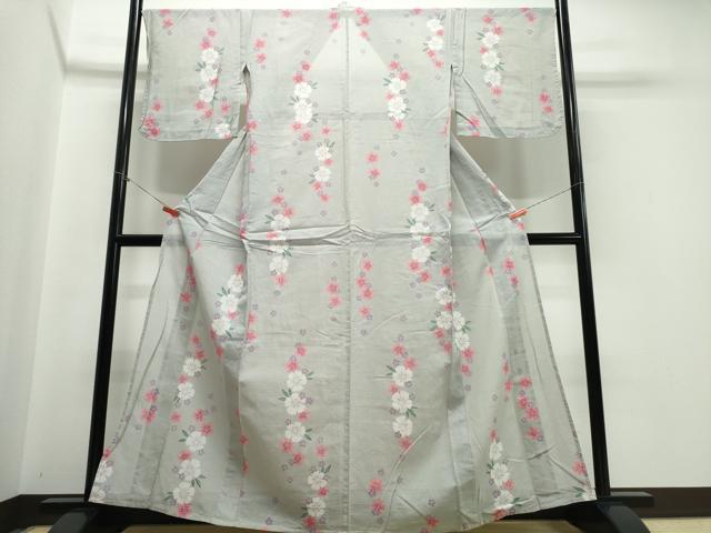 平和屋着物∴夏物 浴衣 綿紅梅 舞桜 さんび謹製 綿 逸品 未使用 CABE9073ng