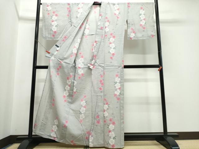 平和屋着物∴夏物 浴衣 綿紅梅 舞桜 さんび謹製 綿 逸品 未使用 CABE9073ng