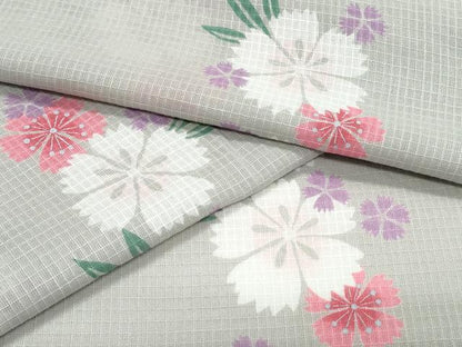 平和屋着物∴夏物 浴衣 綿紅梅 舞桜 さんび謹製 綿 逸品 未使用 CABE9073ng