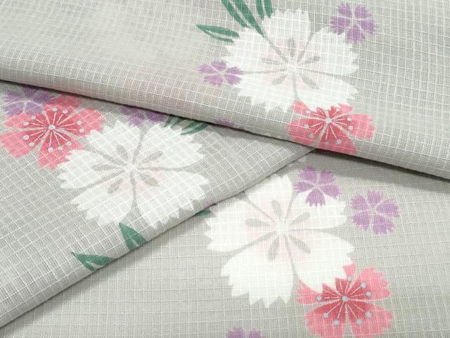 平和屋着物∴夏物 浴衣 綿紅梅 舞桜 さんび謹製 綿 逸品 未使用 CABE9073ng