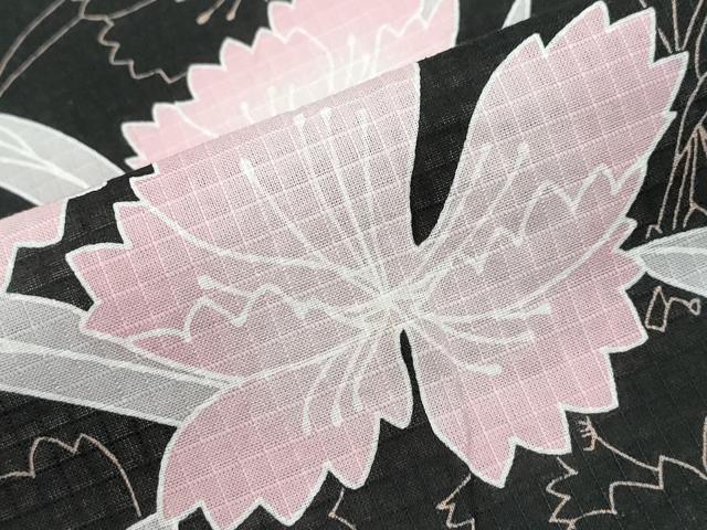 平和屋着物∴夏物 浴衣 綿紅梅 舞花文 黒地 綿 逸品 CABE9074ng