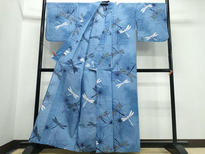 平和屋着物∴夏物 浴衣 綿紅梅 トンボ 蜻蛉 麻の葉文様 さんび謹製 綿 逸品 CABE9075ng