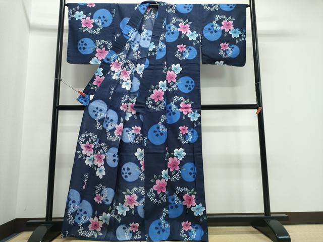平和屋着物∴夏物 浴衣 綿紅梅 満月 舞花文 綿 逸品 CABE9076ng