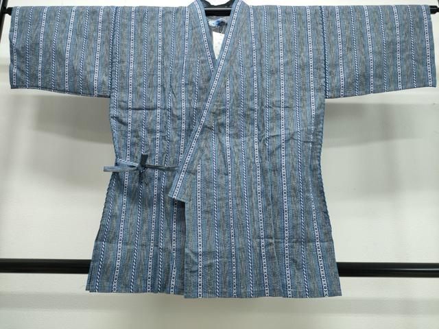 平和屋着物∴夏物 阿波しじら織 男性 甚平 上下セット 吉祥間道 綿麻 逸品 未使用 CABE9085ng