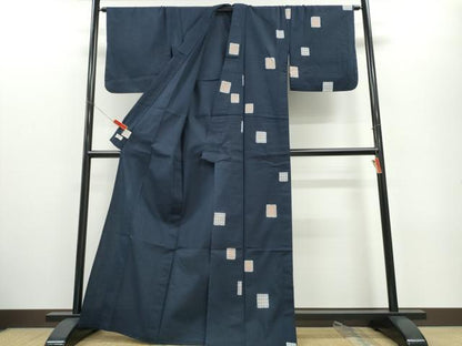 平和屋着物∴夏物　撫松庵　浴衣　片身替わり　格子柄　濃紺地　綿　逸品　CABE9090ng
