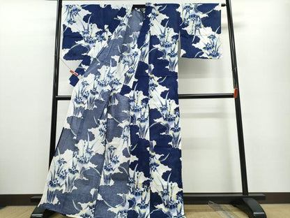 平和屋着物∴夏物　浴衣　雲取り杜若　綿　逸品　CABE9091ng