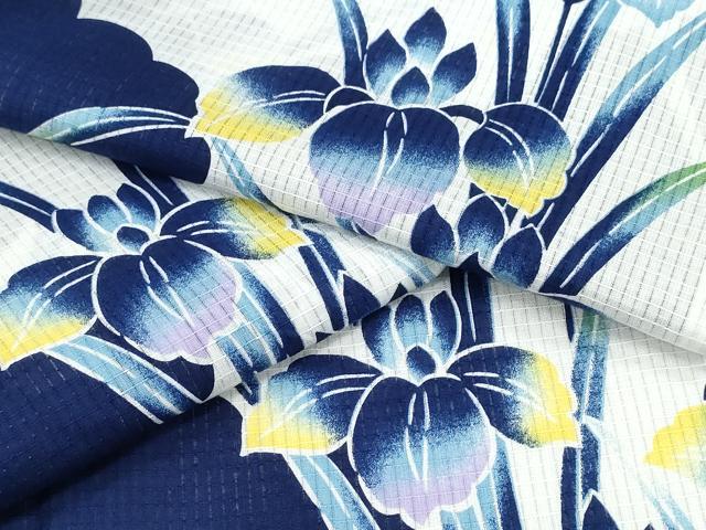 平和屋着物∴夏物　浴衣　雲取り杜若　綿　逸品　CABE9091ng