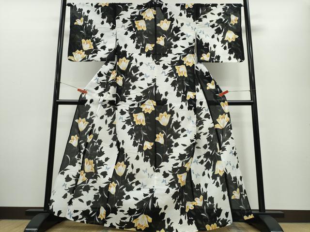 平和屋着物∴夏物　浴衣・小紋兼用　綿絽　草花文　綿　逸品　CABE9095ng