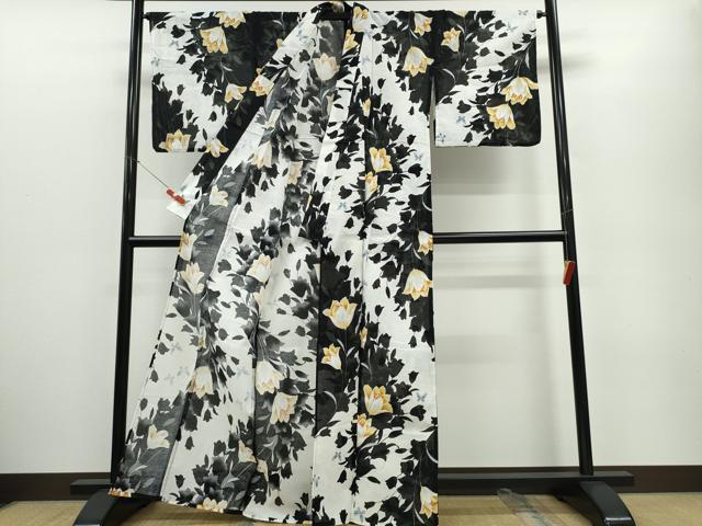 平和屋着物∴夏物　浴衣・小紋兼用　綿絽　草花文　綿　逸品　CABE9095ng