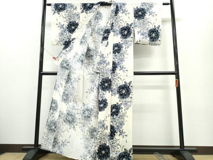 平和屋着物∴夏物　浴衣　枝牡丹菊桜　綿　逸品　CABE9096ng
