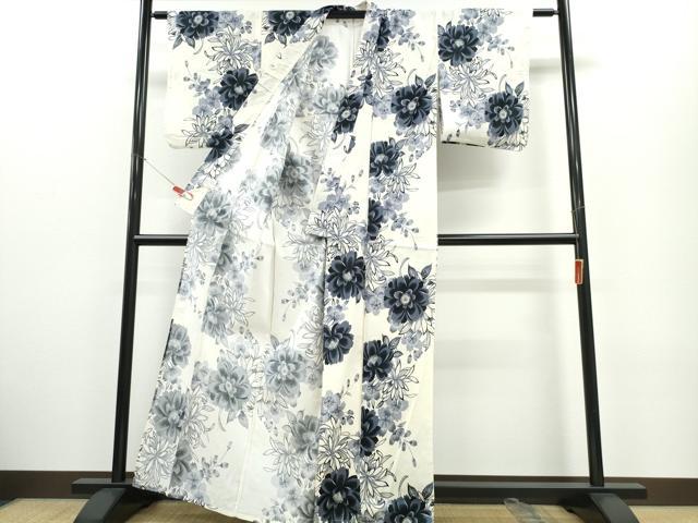 平和屋着物∴夏物　浴衣　枝牡丹菊桜　綿　逸品　CABE9096ng