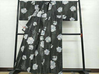 平和屋着物∴夏物　浴衣　花丸文　黒地　やまと誂製　綿　逸品　CABE9099ng